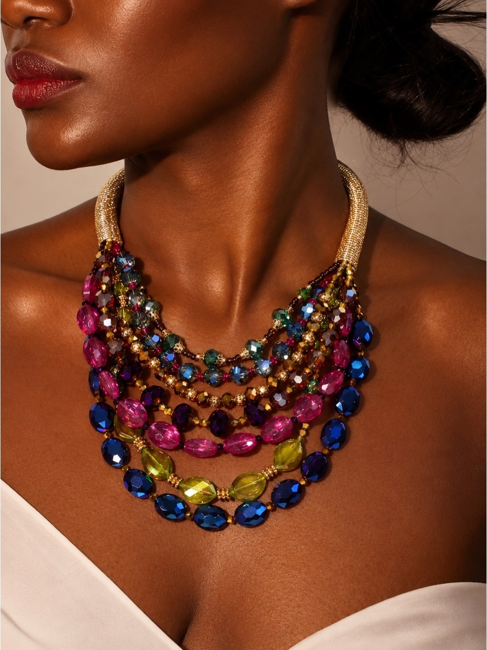 Multi-Row Crystal Bib Statement Necklace